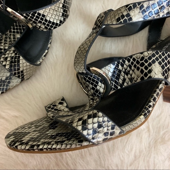 [Marc Fisher] Black Snake Animal Print Strappy Block Heel Sandals - Picture 2 of 11